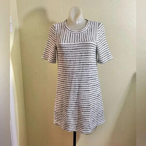 BCBG Generation Women S Striped Mini Shift Dress Cotton Boucle Snaps Black White